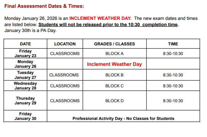 Inclement Weather change